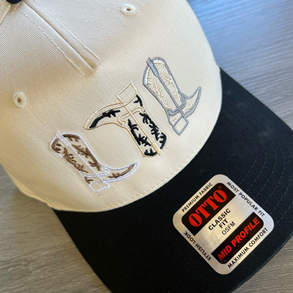 Cream and Black Embroidered Cap